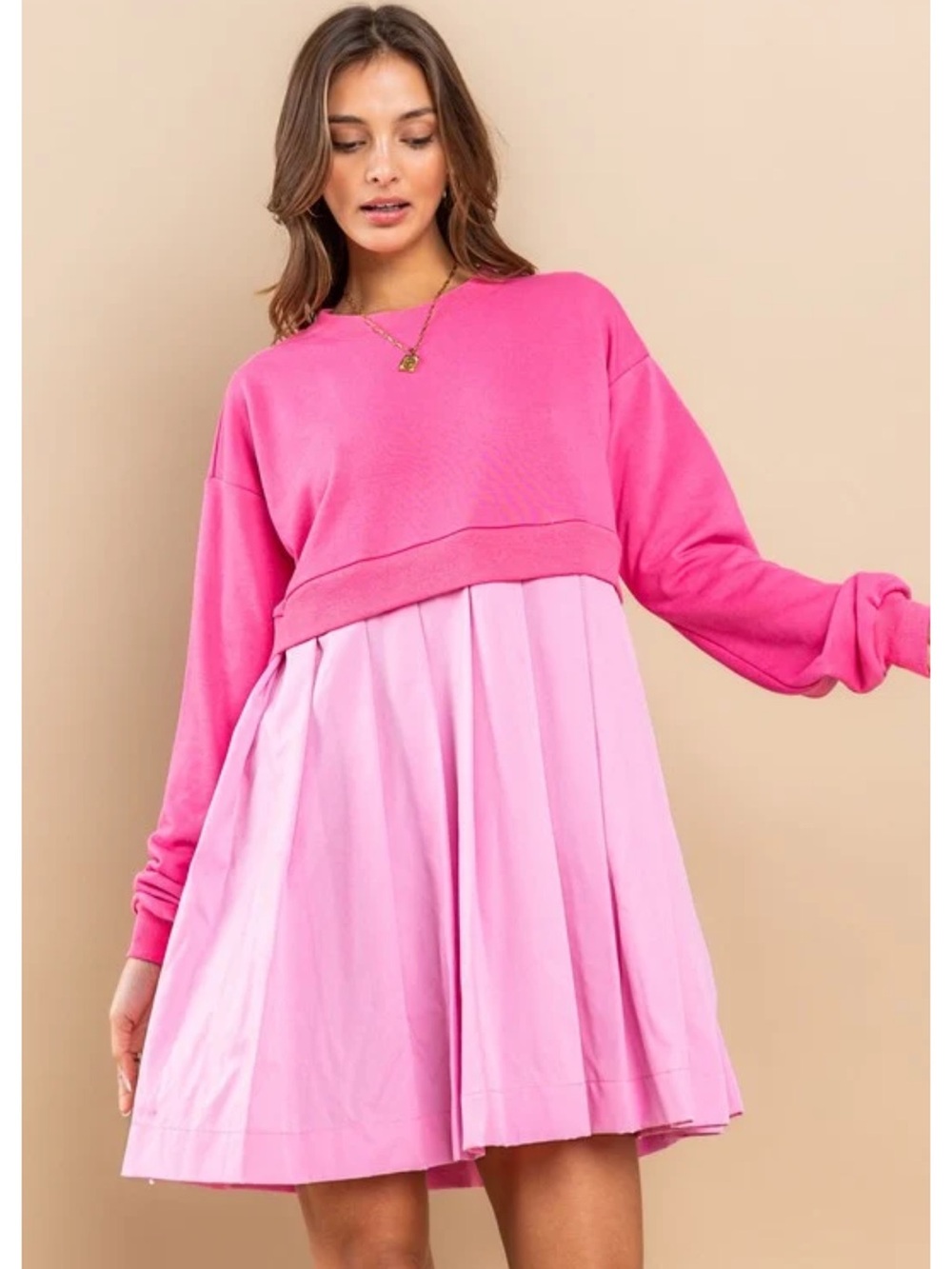 Ces Femme Womens Two-Tone Pink Layered Sweatshirt Dress NEW